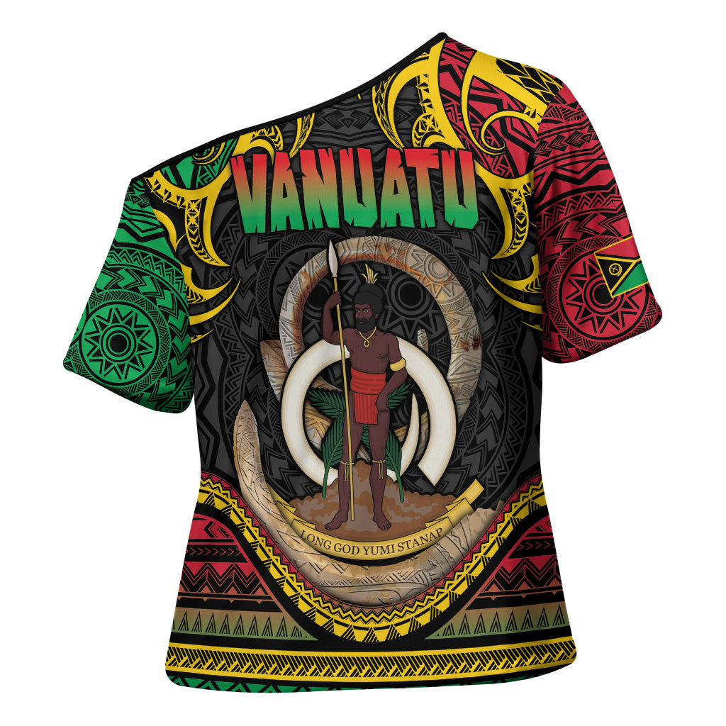 Vanuatu Language Week Cross Shoulder Shirt Boar Tusk Warrior Tribal Floral Pattern