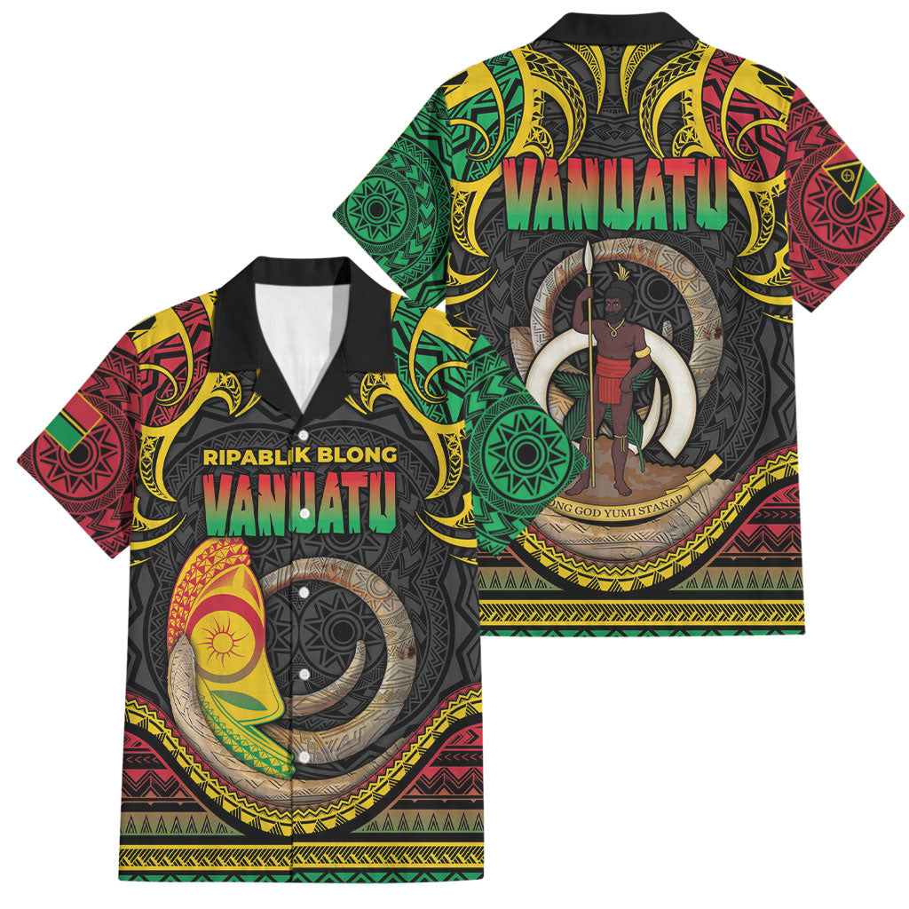 Vanuatu Language Week Family Matching Long Sleeve Bodycon Dress and Hawaiian Shirt Boar Tusk Warrior Tribal Floral Pattern