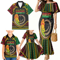 Vanuatu Language Week Family Matching Mermaid Dress and Hawaiian Shirt Boar Tusk Warrior Tribal Floral Pattern