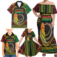 Vanuatu Language Week Family Matching Off Shoulder Maxi Dress and Hawaiian Shirt Boar Tusk Warrior Tribal Floral Pattern