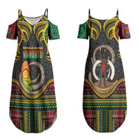 Vanuatu Language Week Family Matching Summer Maxi Dress and Hawaiian Shirt Boar Tusk Warrior Tribal Floral Pattern