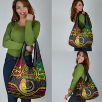 Vanuatu Language Week Grocery Bag Boar Tusk Warrior Tribal Floral Pattern