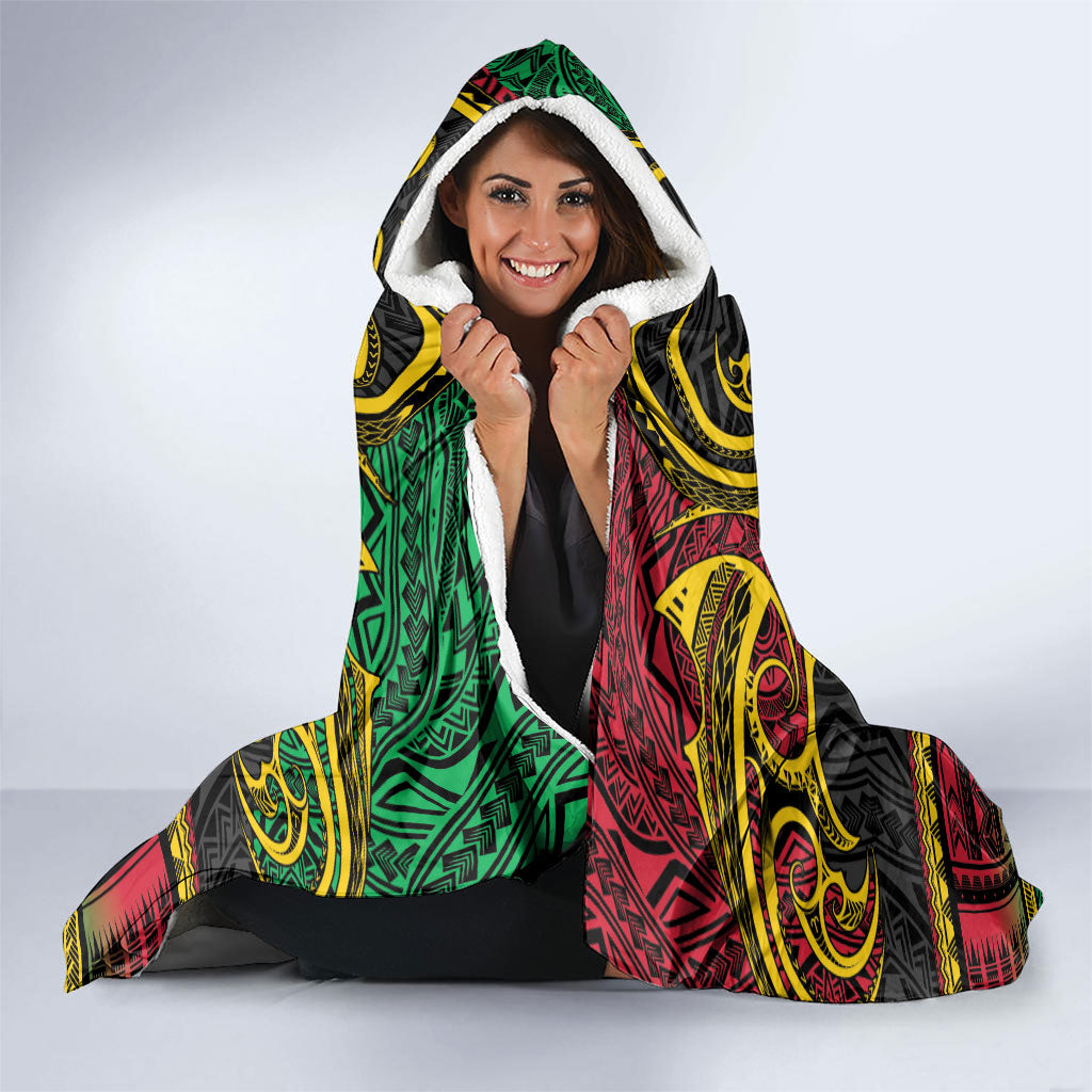 Vanuatu Language Week Hooded Blanket Boar Tusk Warrior Tribal Floral Pattern