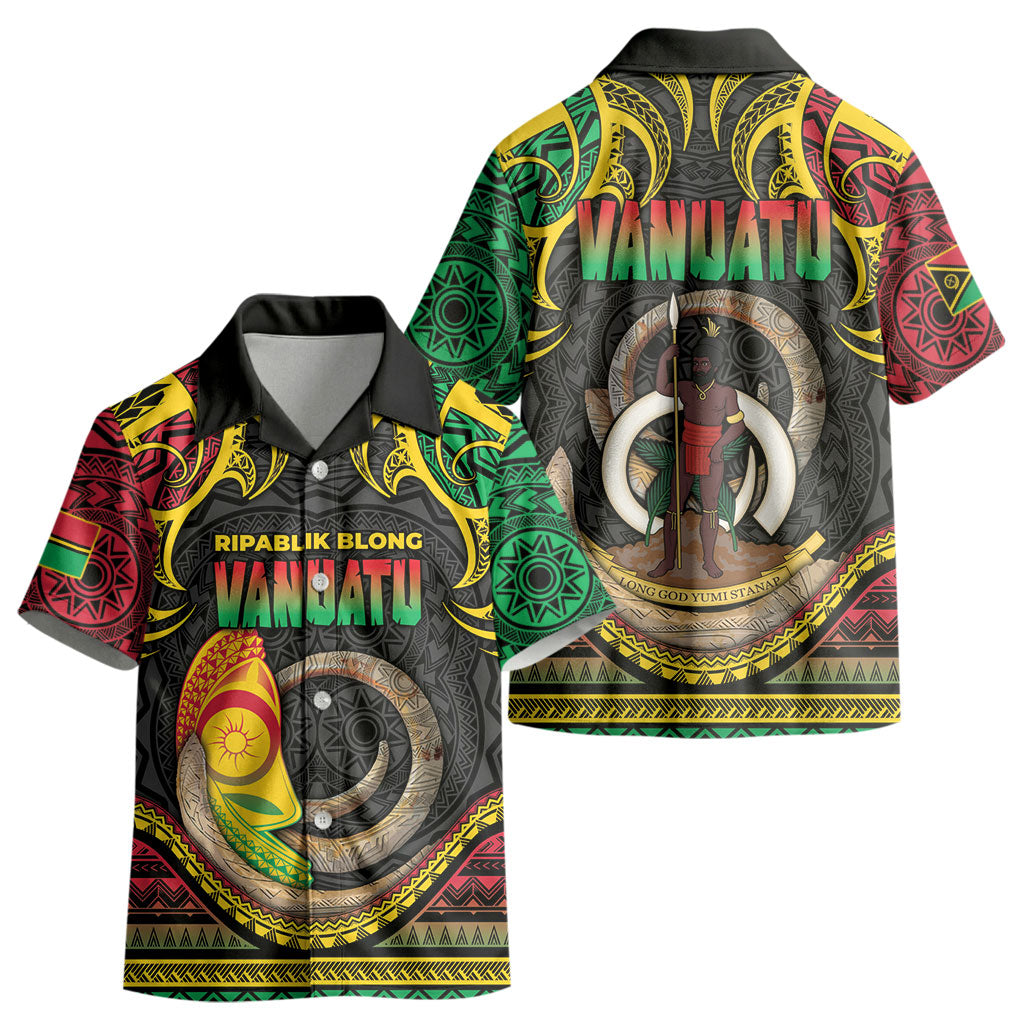 Vanuatu Language Week Kid Hawaiian Shirt Boar Tusk Warrior Tribal Floral Pattern