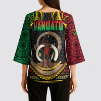 Vanuatu Language Week Kimono Sleeve Blouse Boar Tusk Warrior Tribal Floral Pattern