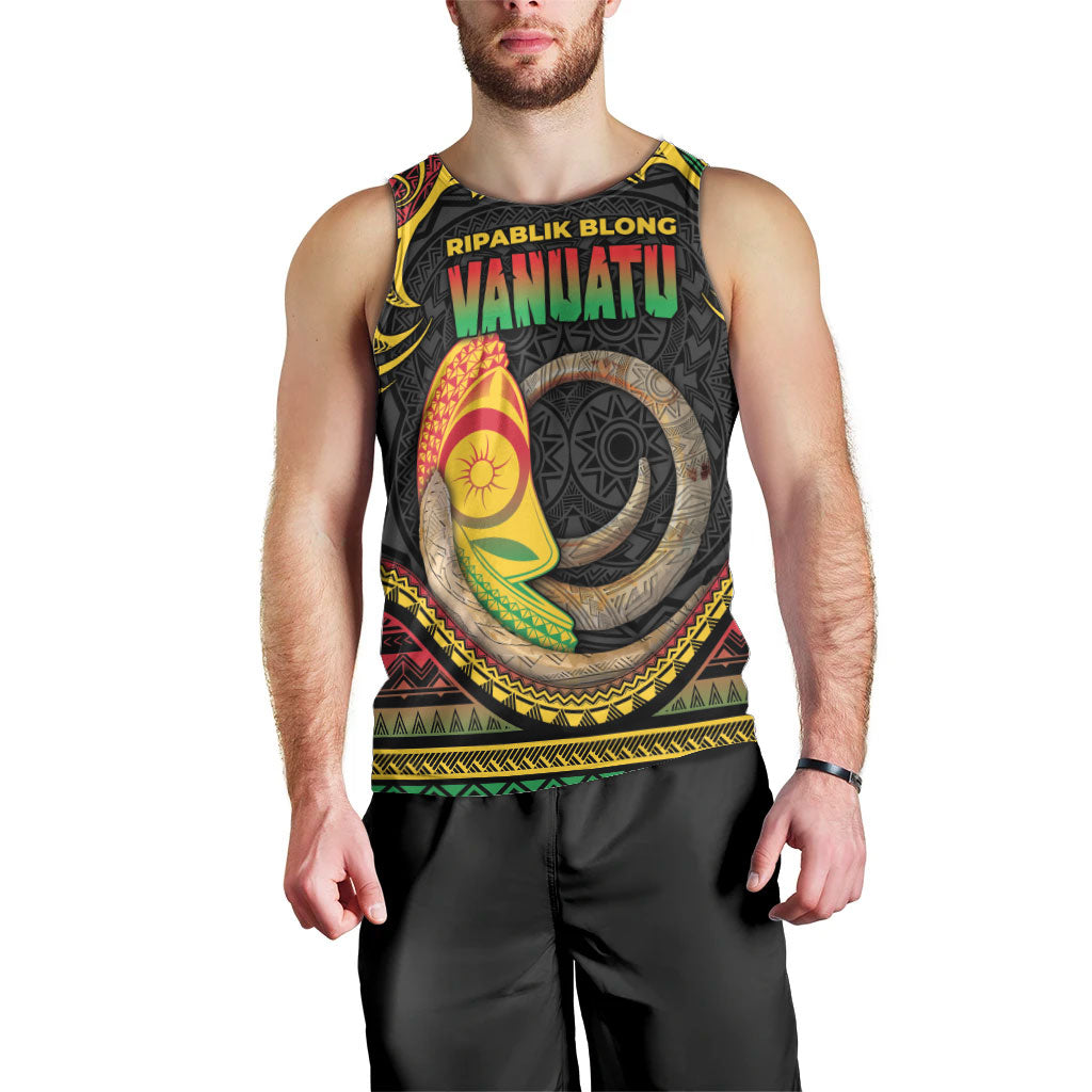 Vanuatu Language Week Men Tank Top Boar Tusk Warrior Tribal Floral Pattern