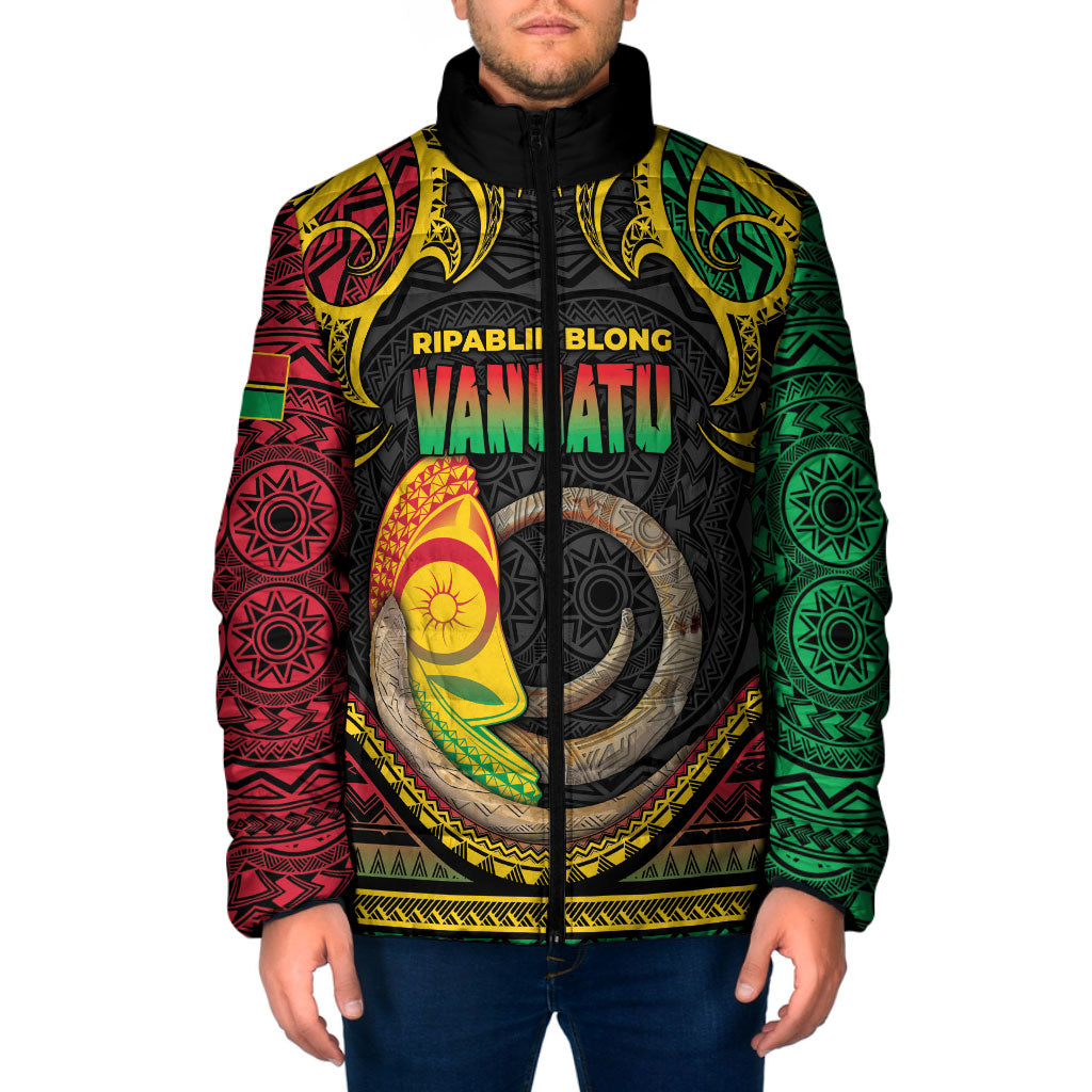Vanuatu Language Week Padded Jacket Boar Tusk Warrior Tribal Floral Pattern