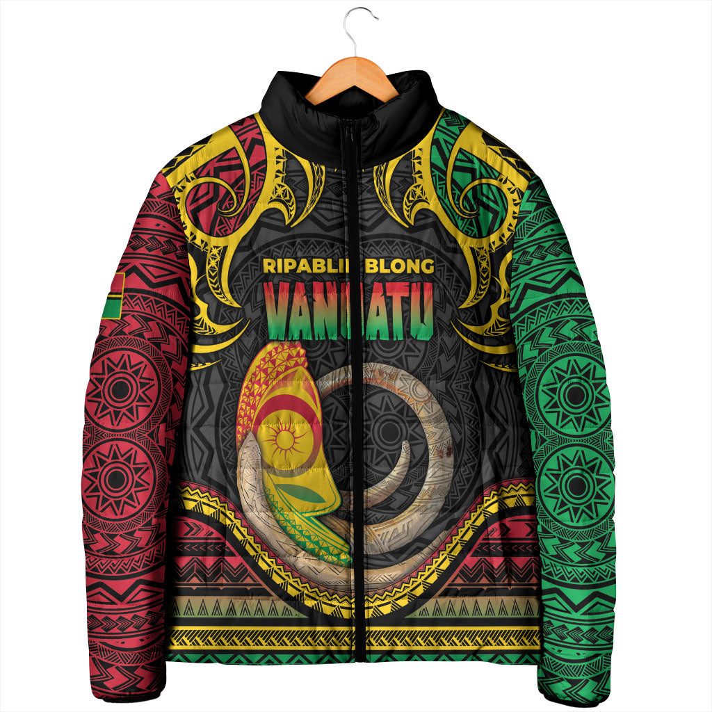 Vanuatu Language Week Padded Jacket Boar Tusk Warrior Tribal Floral Pattern