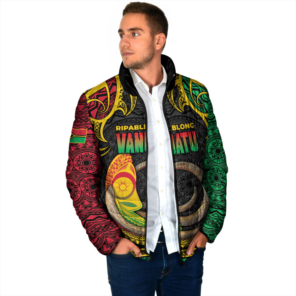 Vanuatu Language Week Padded Jacket Boar Tusk Warrior Tribal Floral Pattern