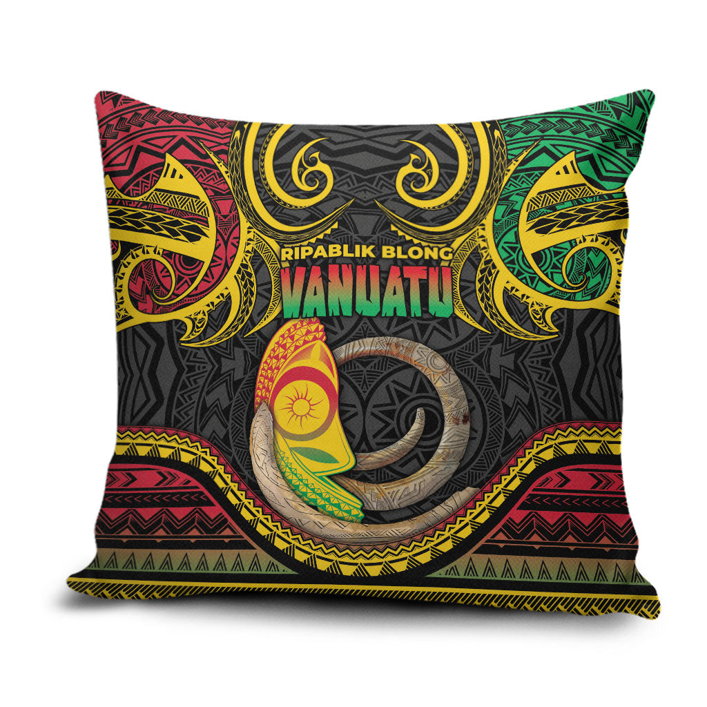 Vanuatu Language Week Pillow Cover Boar Tusk Warrior Tribal Floral Pattern DT05 Black - Polynesian Pride