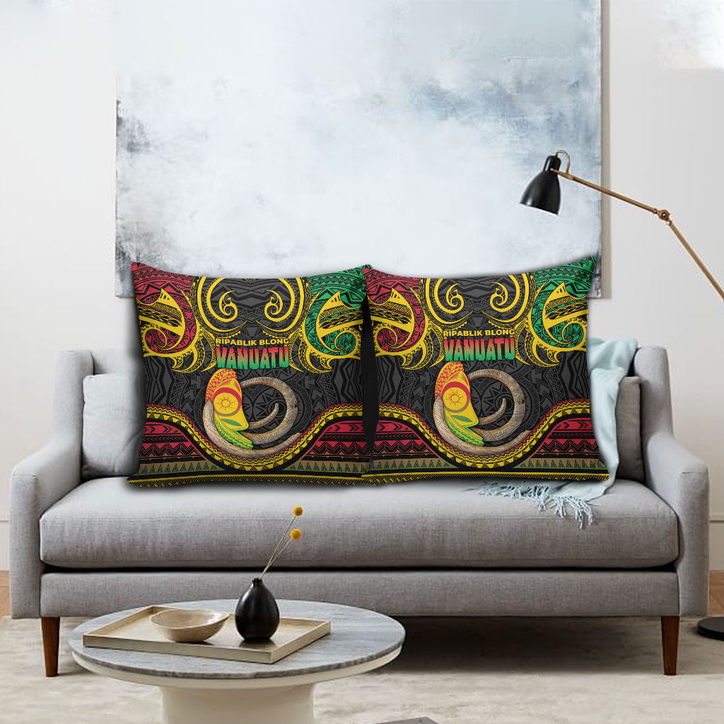 Vanuatu Language Week Pillow Cover Boar Tusk Warrior Tribal Floral Pattern