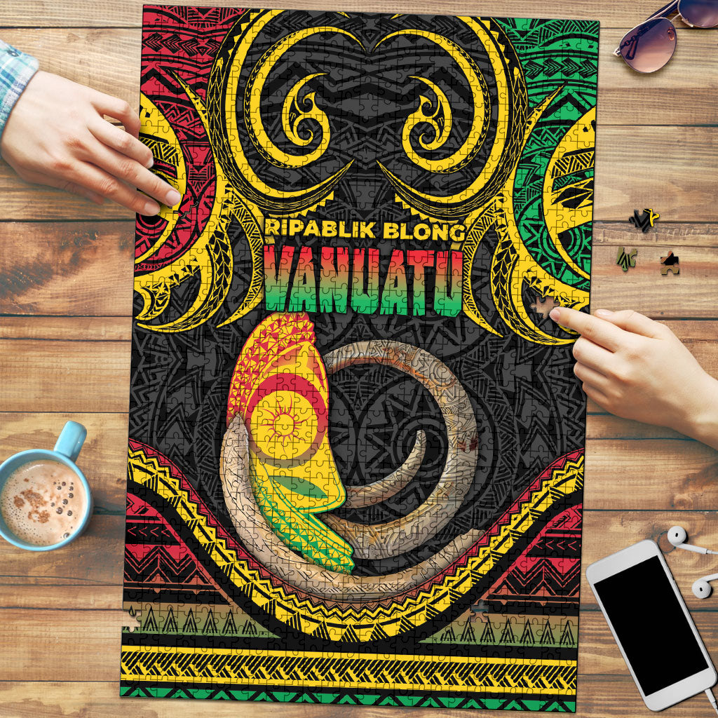 Vanuatu Language Week Puzzle Boar Tusk Warrior Tribal Floral Pattern