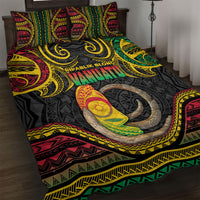 Vanuatu Language Week Quilt Bed Set Boar Tusk Warrior Tribal Floral Pattern