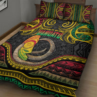 Vanuatu Language Week Quilt Bed Set Boar Tusk Warrior Tribal Floral Pattern