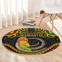 Vanuatu Language Week Round Carpet Boar Tusk Warrior Tribal Floral Pattern