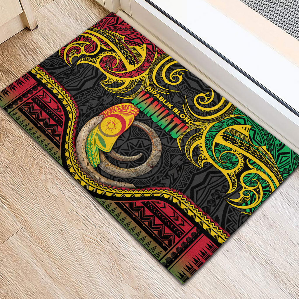 Vanuatu Language Week Rubber Doormat Boar Tusk Warrior Tribal Floral Pattern