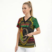 Vanuatu Language Week Scrub Top Boar Tusk Warrior Tribal Floral Pattern