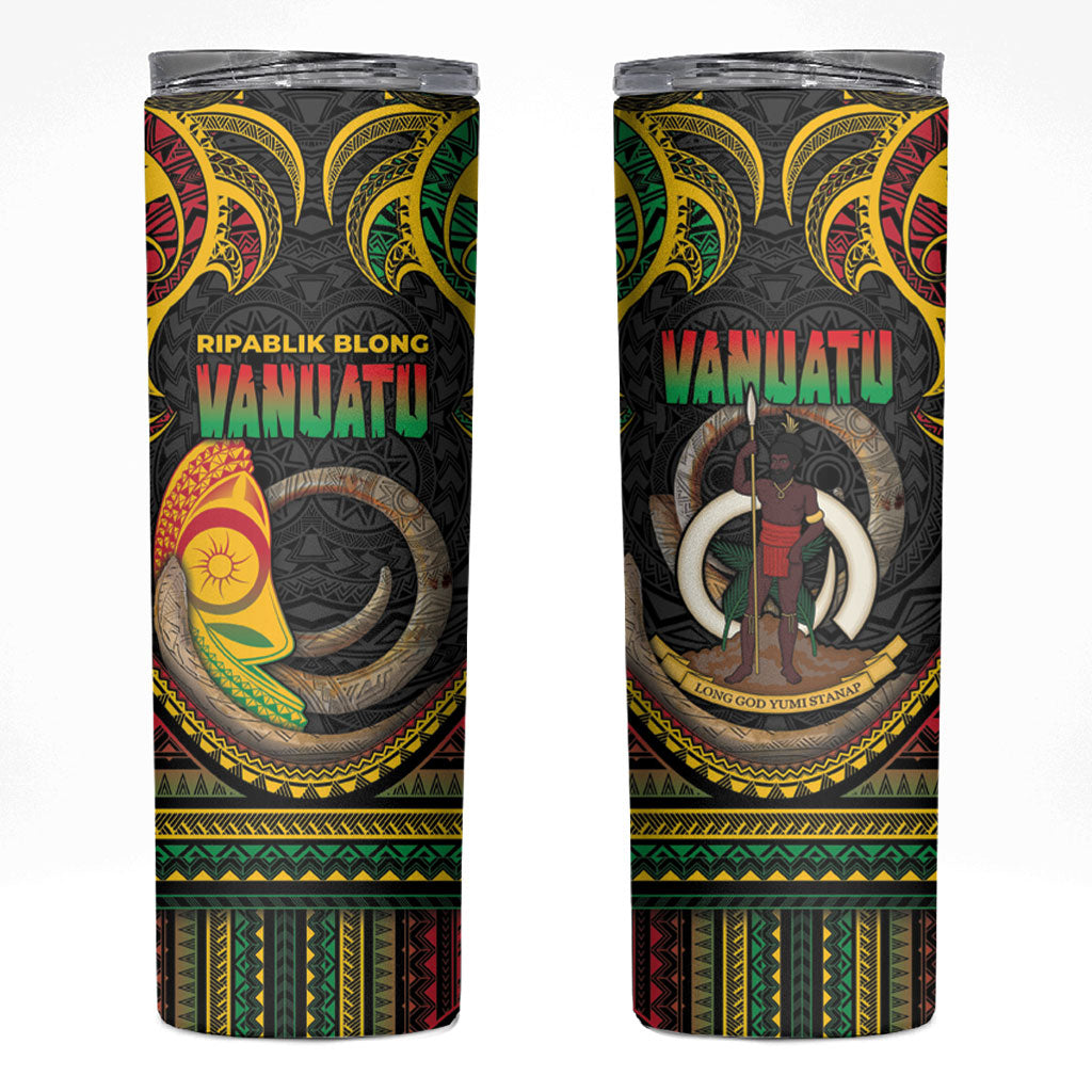 Vanuatu Language Week Skinny Tumbler Boar Tusk Warrior Tribal Floral Pattern
