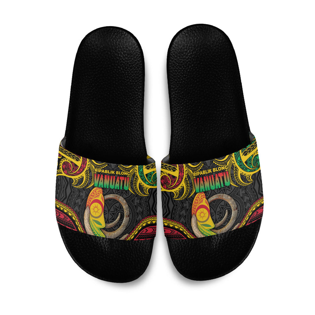 Vanuatu Language Week Slide Sandals Boar Tusk Warrior Tribal Floral Pattern