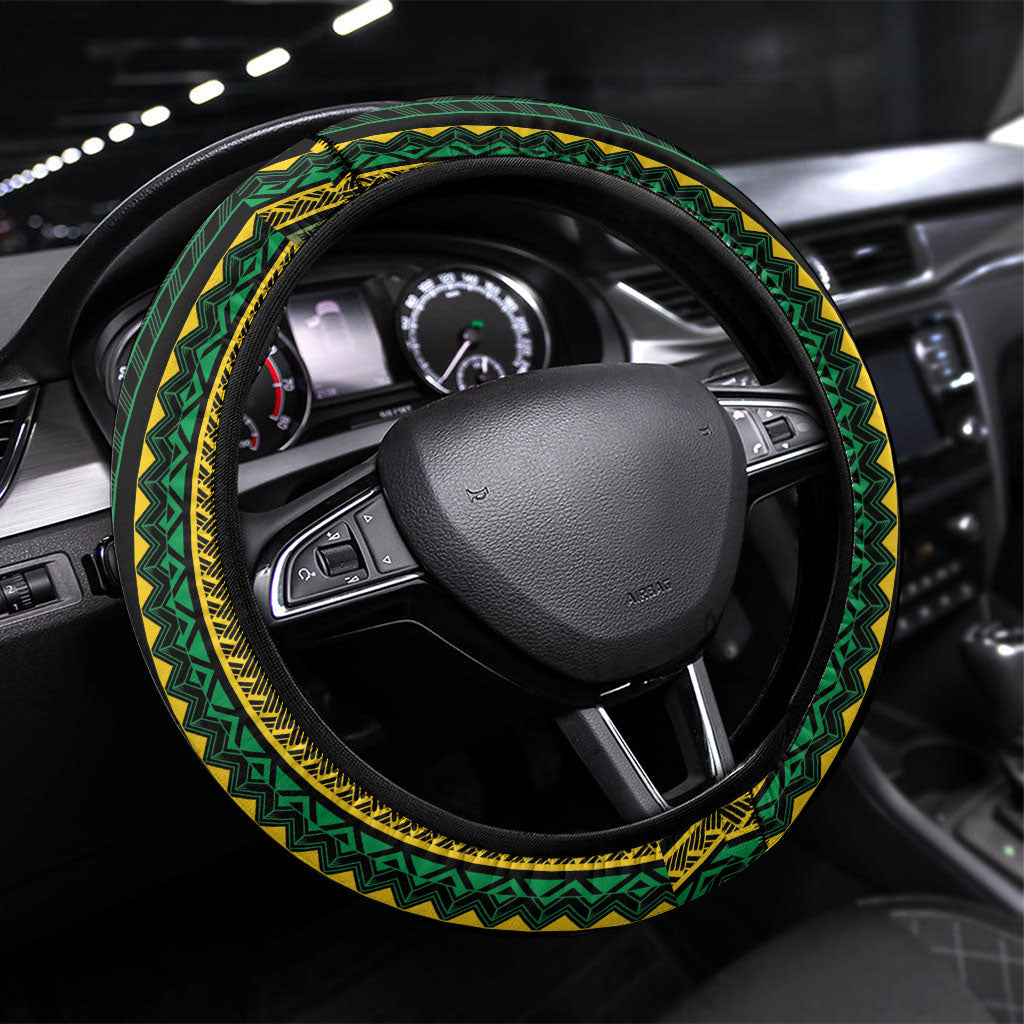 Vanuatu Language Week Steering Wheel Cover Boar Tusk Warrior Tribal Floral Pattern