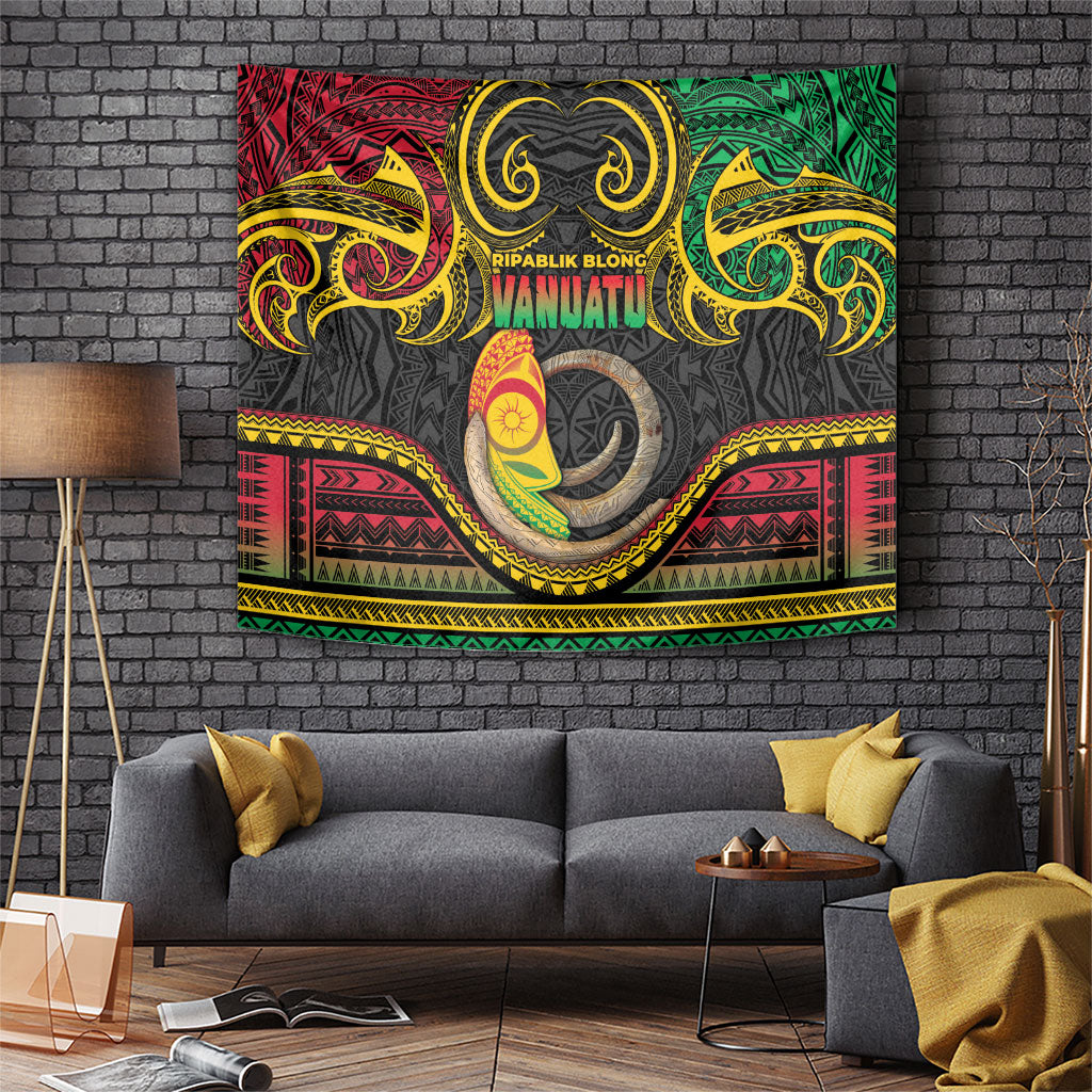 Vanuatu Language Week Tapestry Boar Tusk Warrior Tribal Floral Pattern