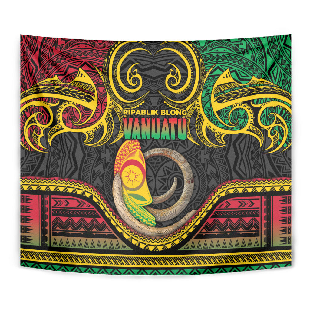Vanuatu Language Week Tapestry Boar Tusk Warrior Tribal Floral Pattern