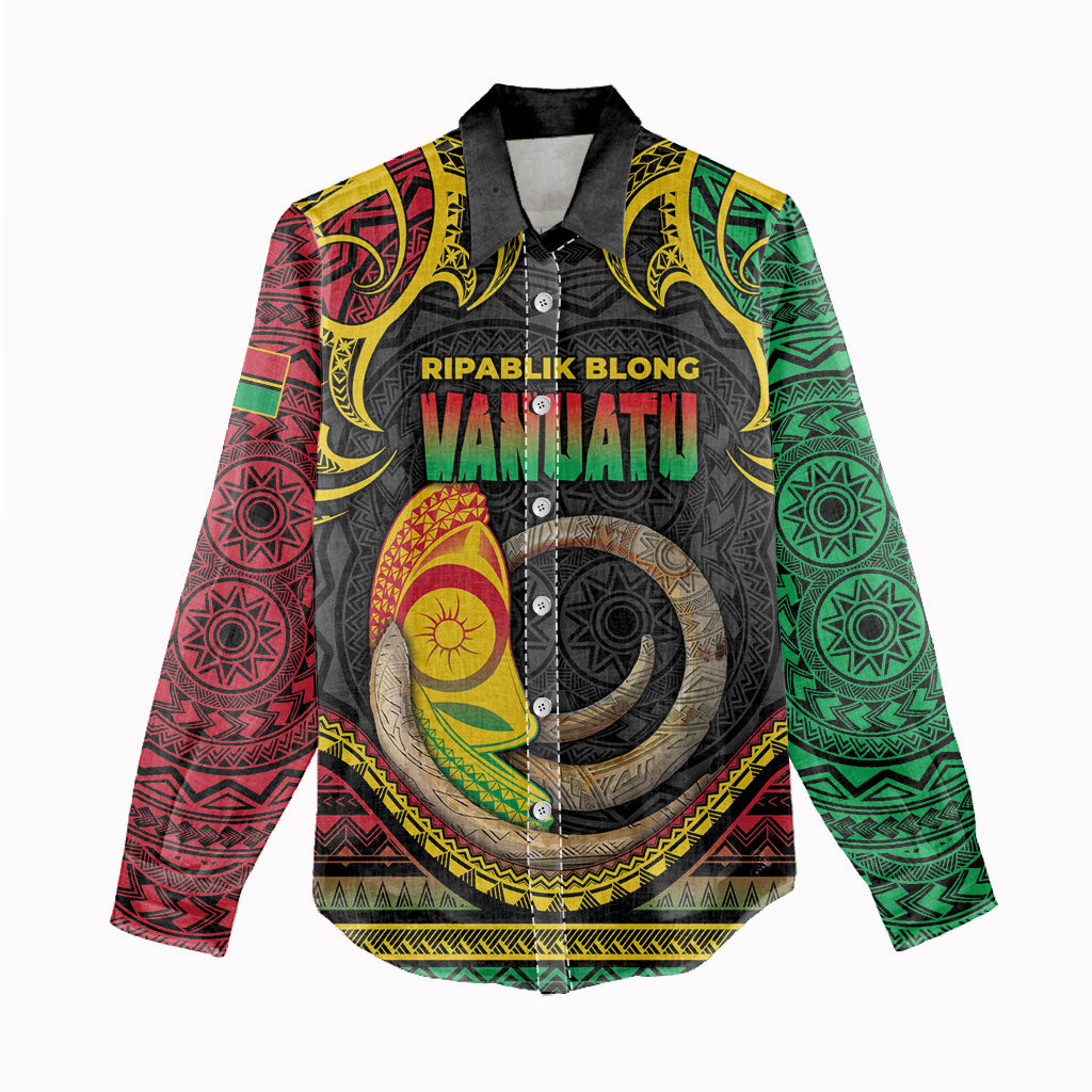 Vanuatu Language Week Women Casual Shirt Boar Tusk Warrior Tribal Floral Pattern