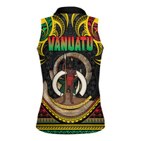 Vanuatu Language Week Women Sleeveless Polo Shirt Boar Tusk Warrior Tribal Floral Pattern