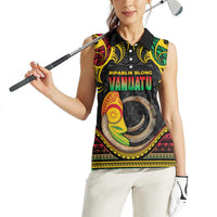 Vanuatu Language Week Women Sleeveless Polo Shirt Boar Tusk Warrior Tribal Floral Pattern