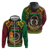 Vanuatu Language Week Zip Hoodie Boar Tusk Warrior Tribal Floral Pattern