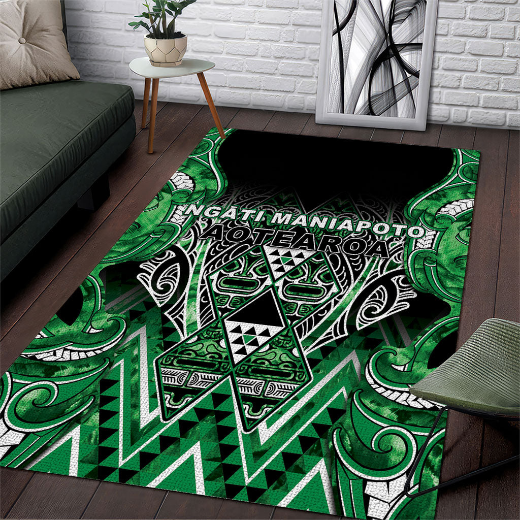 Aotearoa Ngati Maniapoto Area Rug Maori Tribal Green Paua Shell Pattern DT05 Green - Polynesian Pride