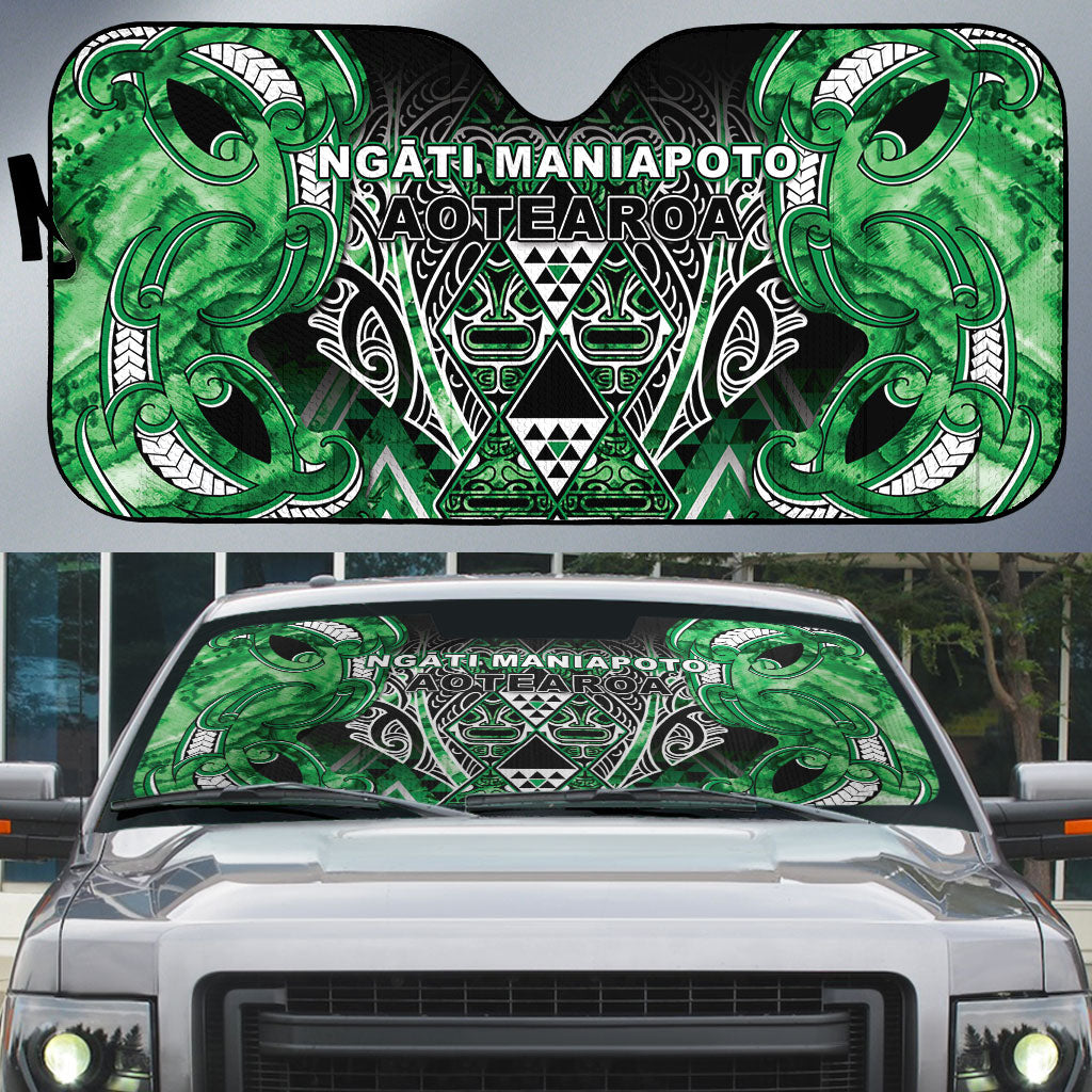 Aotearoa Ngati Maniapoto Auto Sun Shade Maori Tribal Green Paua Shell Pattern