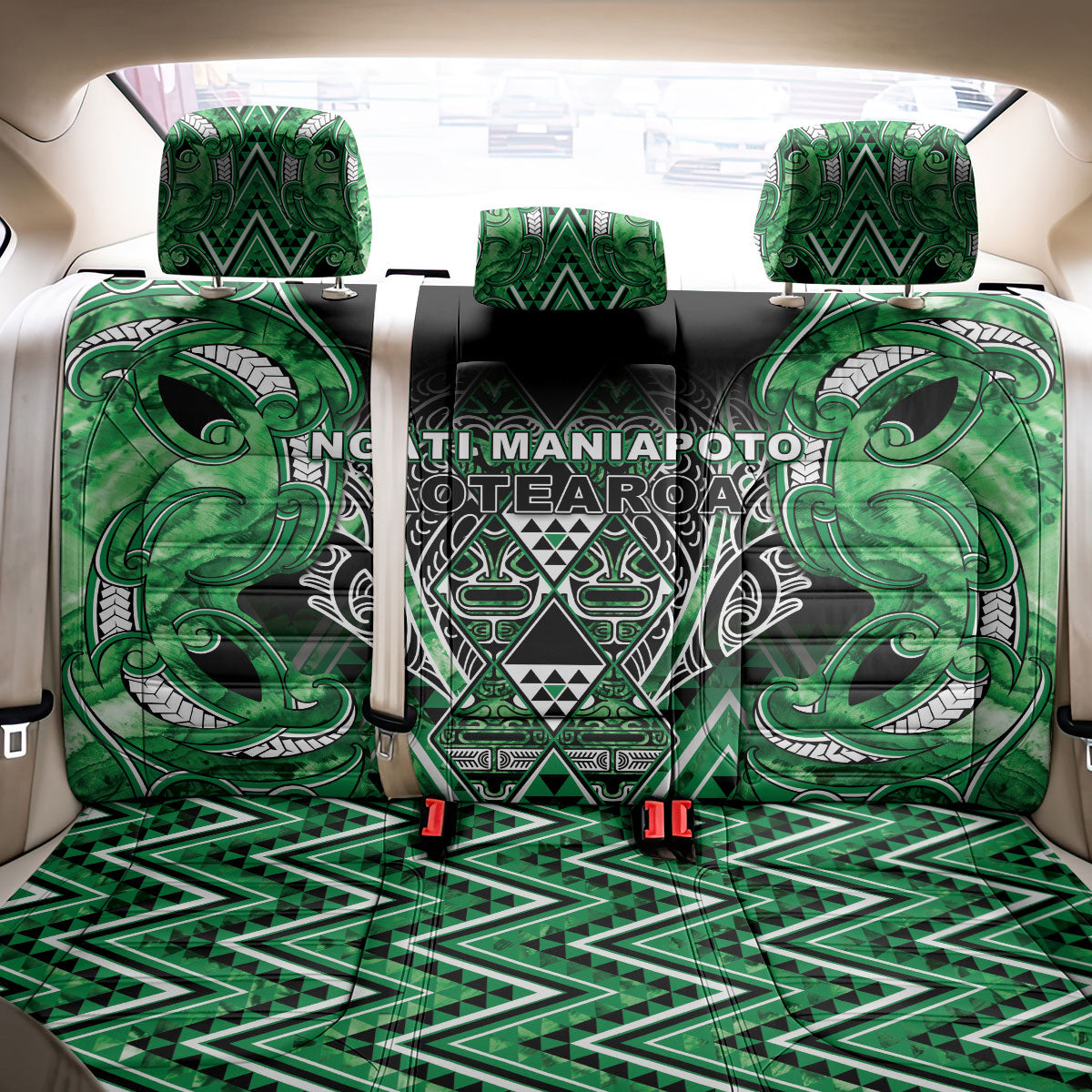 Aotearoa Ngati Maniapoto Back Car Seat Cover Maori Tribal Green Paua Shell Pattern DT05 - Polynesian Pride