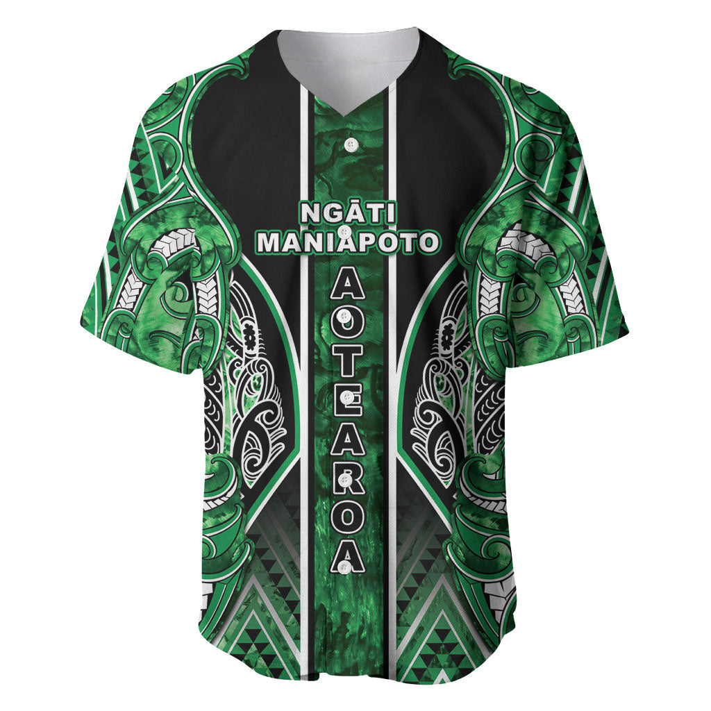 Aotearoa Ngati Maniapoto Baseball Jersey Maori Tribal Green Paua Shell Pattern DT05 Green - Polynesian Pride