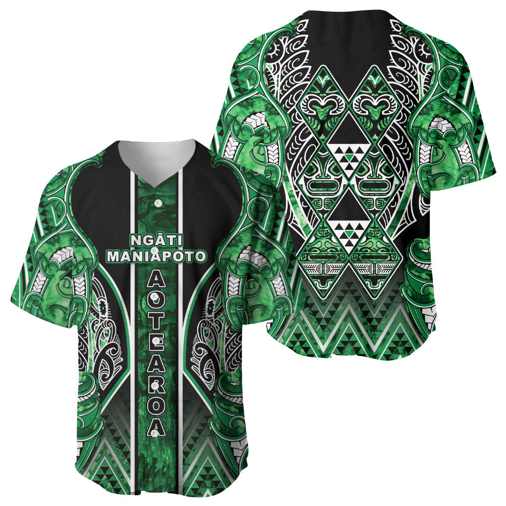 Aotearoa Ngati Maniapoto Baseball Jersey Maori Tribal Green Paua Shell Pattern DT05 - Polynesian Pride