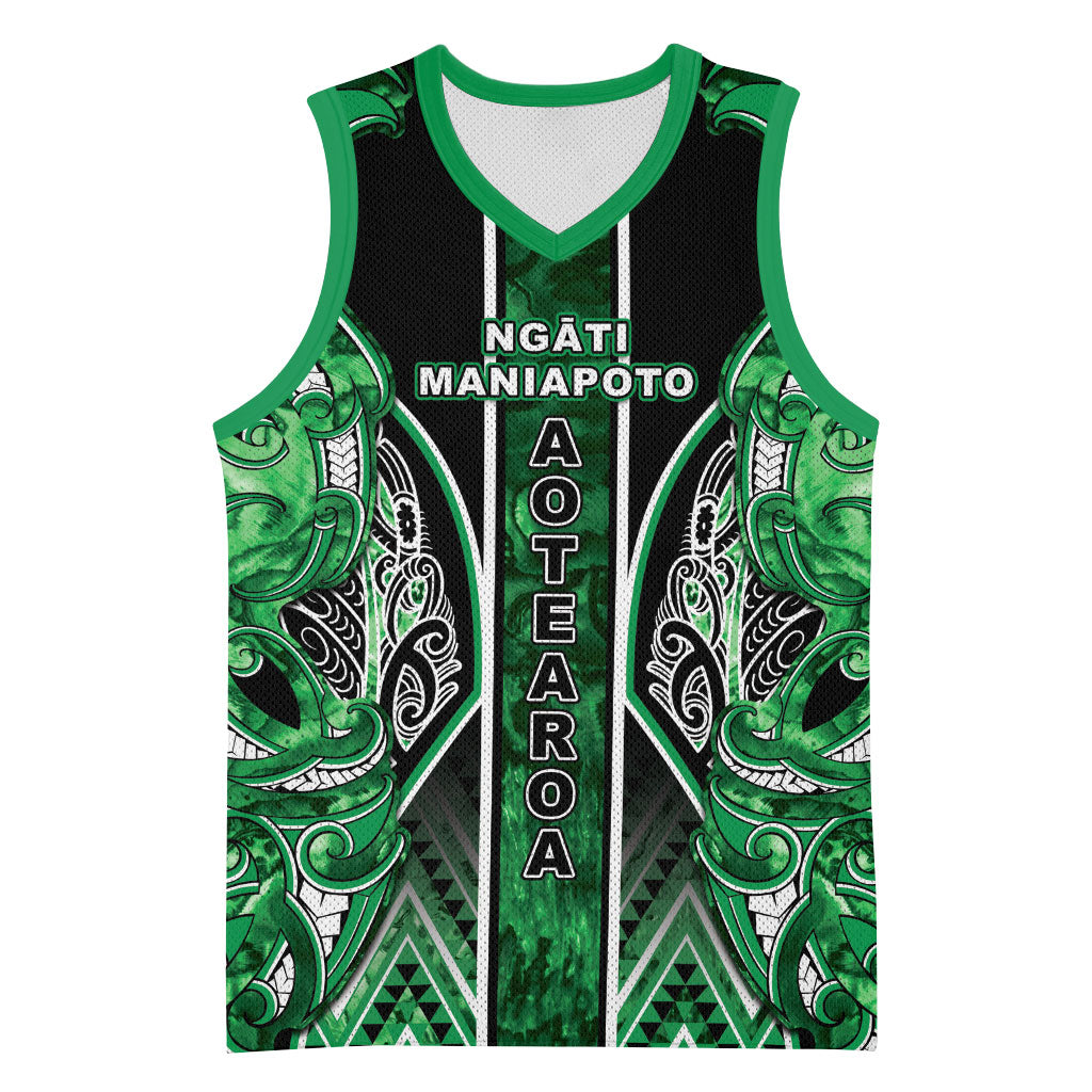Aotearoa Ngati Maniapoto Basketball Jersey Maori Tribal Green Paua Shell Pattern DT05 Unisex Green - Polynesian Pride