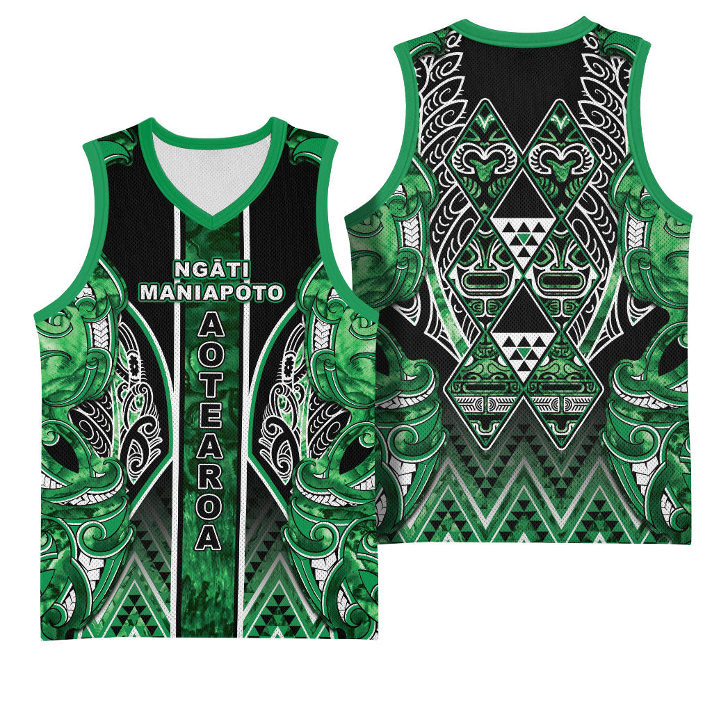 Aotearoa Ngati Maniapoto Basketball Jersey Maori Tribal Green Paua Shell Pattern DT05 - Polynesian Pride