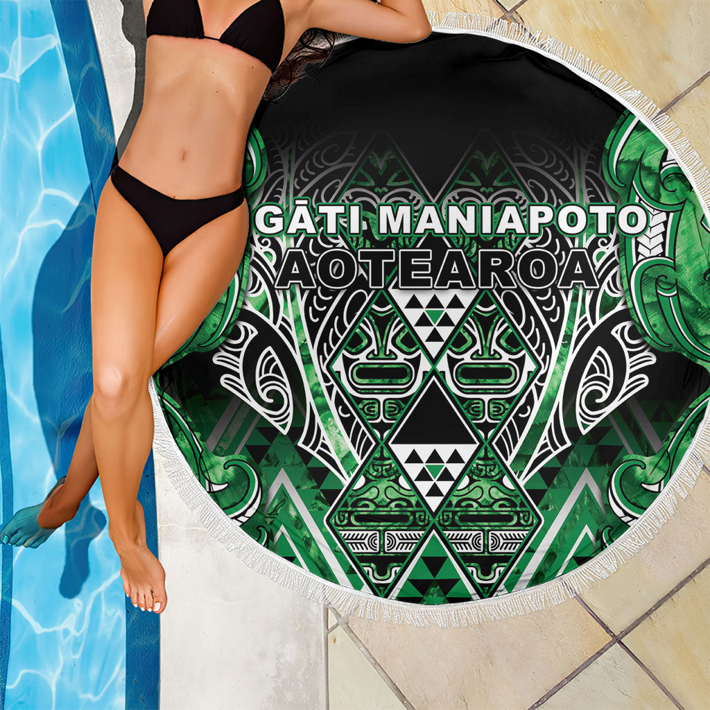 Aotearoa Ngati Maniapoto Beach Blanket Maori Tribal Green Paua Shell Pattern DT05 - Polynesian Pride