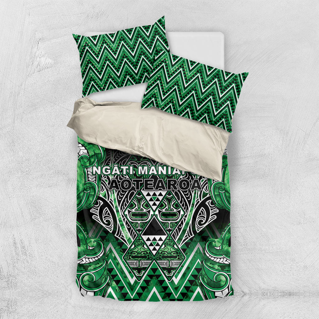 Aotearoa Ngati Maniapoto Bedding Set Maori Tribal Green Paua Shell Pattern DT05 US Twin 172cm x 218cm Green - Polynesian Pride