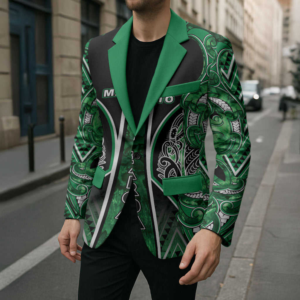 Aotearoa Ngati Maniapoto Blazer Maori Tribal Green Paua Shell Pattern DT05 - Polynesian Pride