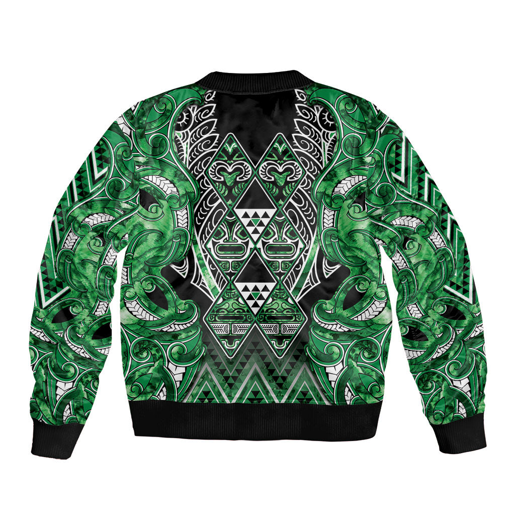 Aotearoa Ngati Maniapoto Bomber Jacket Maori Tribal Green Paua Shell Pattern DT05 - Polynesian Pride