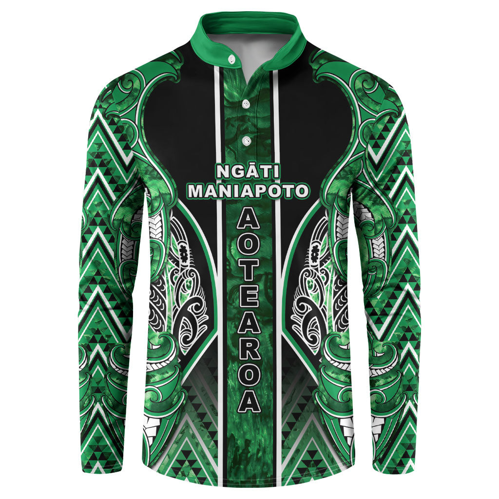Aotearoa Ngati Maniapoto Button Sweatshirt Maori Tribal Green Paua Shell Pattern