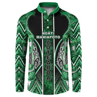 Aotearoa Ngati Maniapoto Button Sweatshirt Maori Tribal Green Paua Shell Pattern DT05 Green - Polynesian Pride