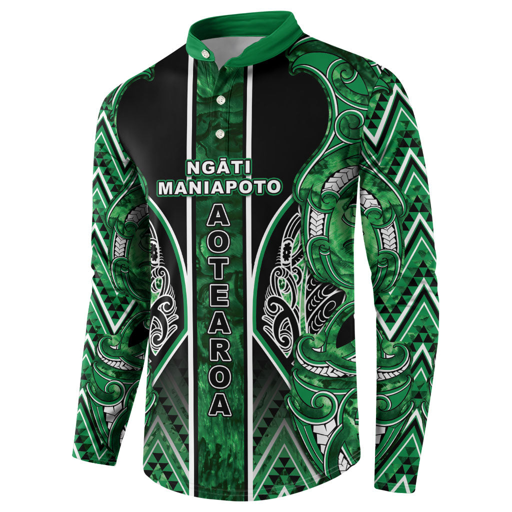Aotearoa Ngati Maniapoto Button Sweatshirt Maori Tribal Green Paua Shell Pattern DT05 - Polynesian Pride