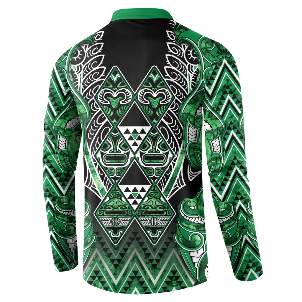 Aotearoa Ngati Maniapoto Button Sweatshirt Maori Tribal Green Paua Shell Pattern DT05 - Polynesian Pride