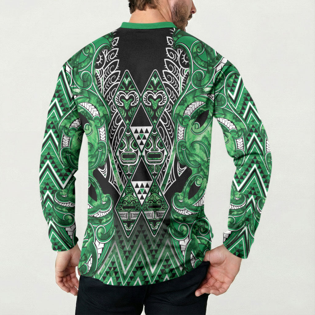 Aotearoa Ngati Maniapoto Button Sweatshirt Maori Tribal Green Paua Shell Pattern DT05 - Polynesian Pride