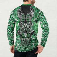 Aotearoa Ngati Maniapoto Button Sweatshirt Maori Tribal Green Paua Shell Pattern DT05 - Polynesian Pride