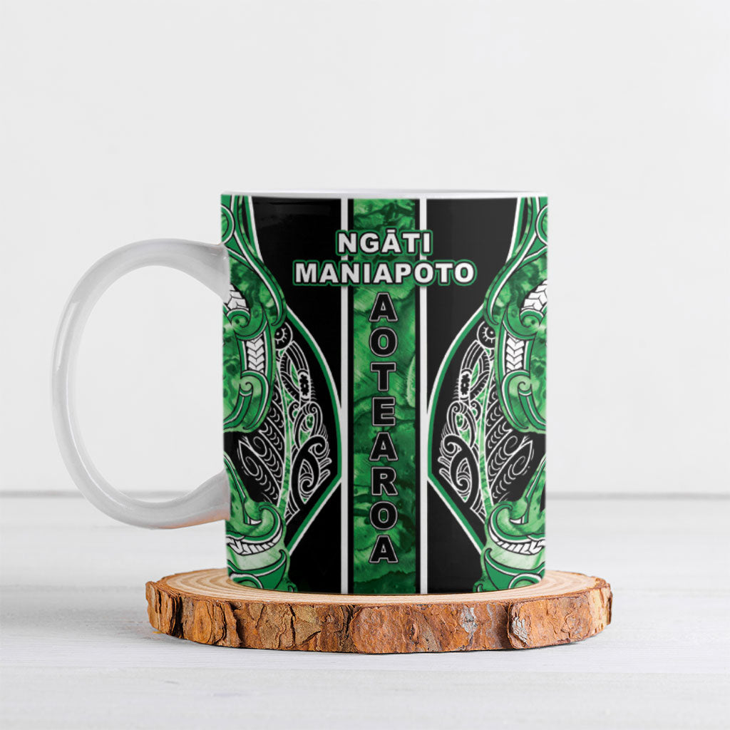 Aotearoa Ngati Maniapoto Ceramic Mug Maori Tribal Green Paua Shell Pattern DT05 Green - Polynesian Pride