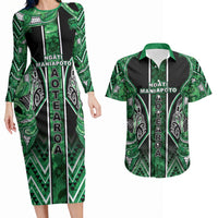 Aotearoa Ngati Maniapoto Couples Matching Long Sleeve Bodycon Dress and Hawaiian Shirt Maori Tribal Green Paua Shell Pattern DT05 Green - Polynesian Pride