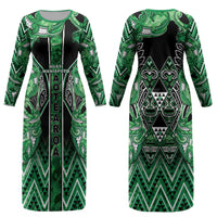 Aotearoa Ngati Maniapoto Couples Matching Long Sleeve Bodycon Dress and Hawaiian Shirt Maori Tribal Green Paua Shell Pattern DT05 - Polynesian Pride